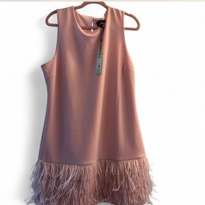 Sam Edelman Romantic Chic Blush Pink Ostrich Feather Sleeveless Dress Size 14